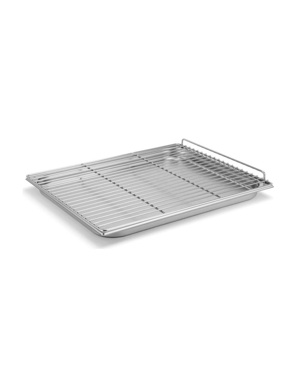 Grille en fil inox avec arrêt posée sur un bac GN 2/1 - PADERNO