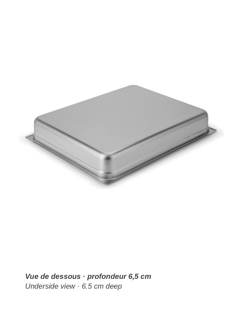 Bac GN 2/1 en inox PADERNO - vue de dessous, profondeur 6,5 cm