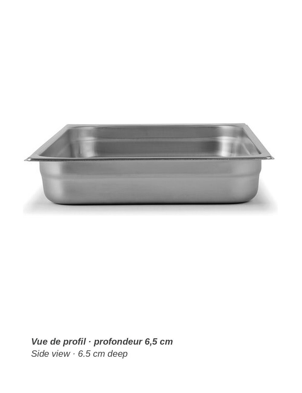 PADERNO stainless steel GN 1/1 container - side view, 6.5 cm deep