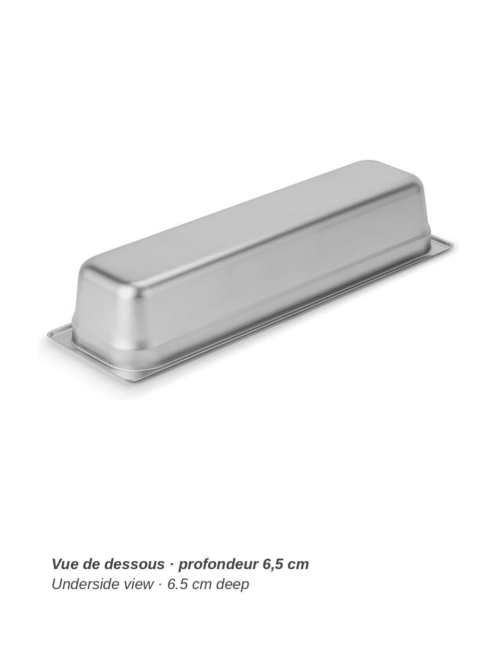 Bac GN 2/4 en inox PADERNO - vue de dessous, profondeur 6,5 cm