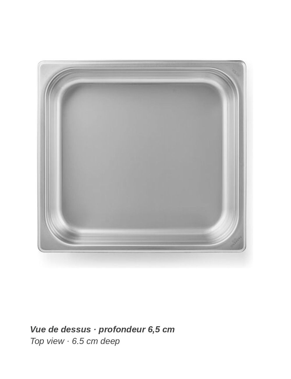 Bac GN 2/3 en inox PADERNO - vue de dessus, profondeur 6,5 cm