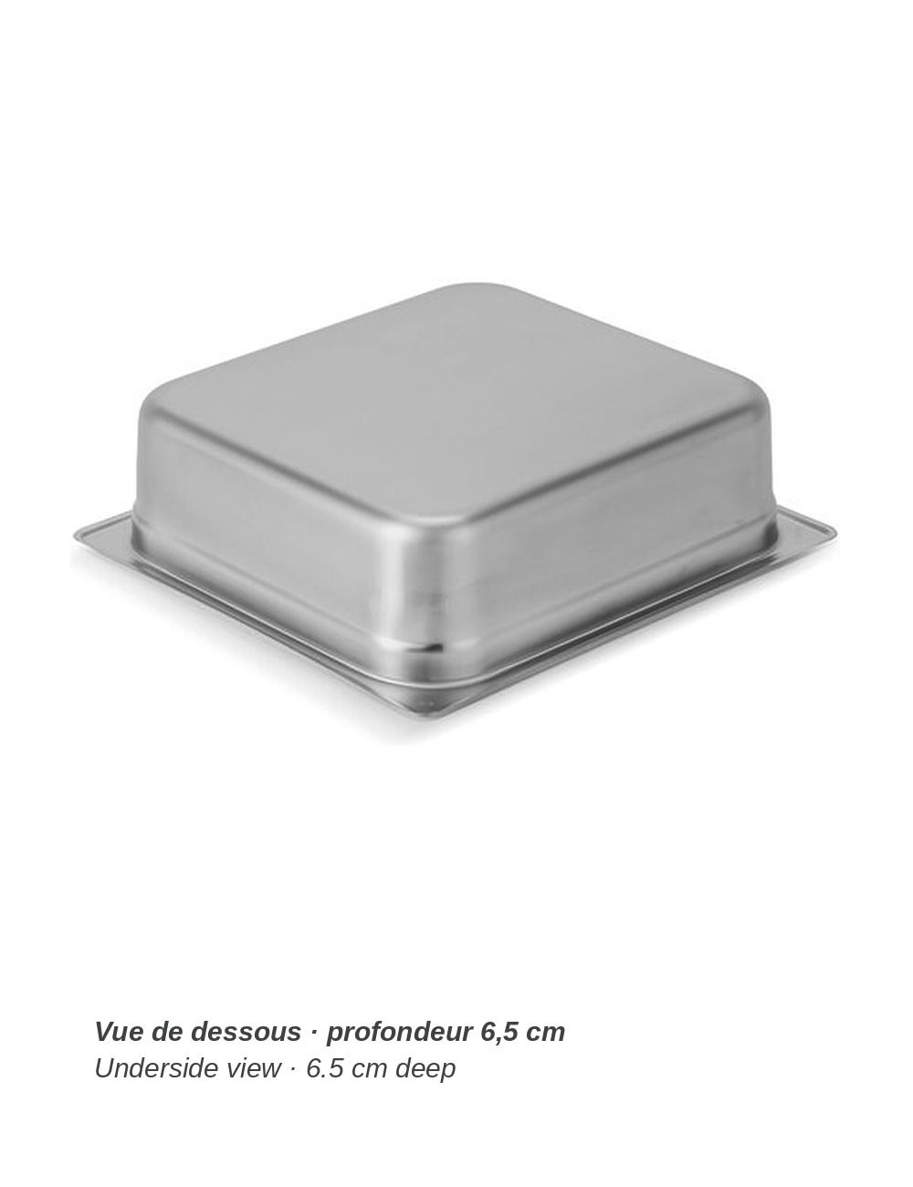 Bac GN 2/3 en inox PADERNO - vue de dessous, profondeur 6,5 cm