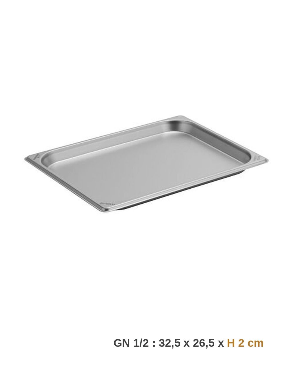 Bac GN 1/2 en inox - profondeur 2 cm