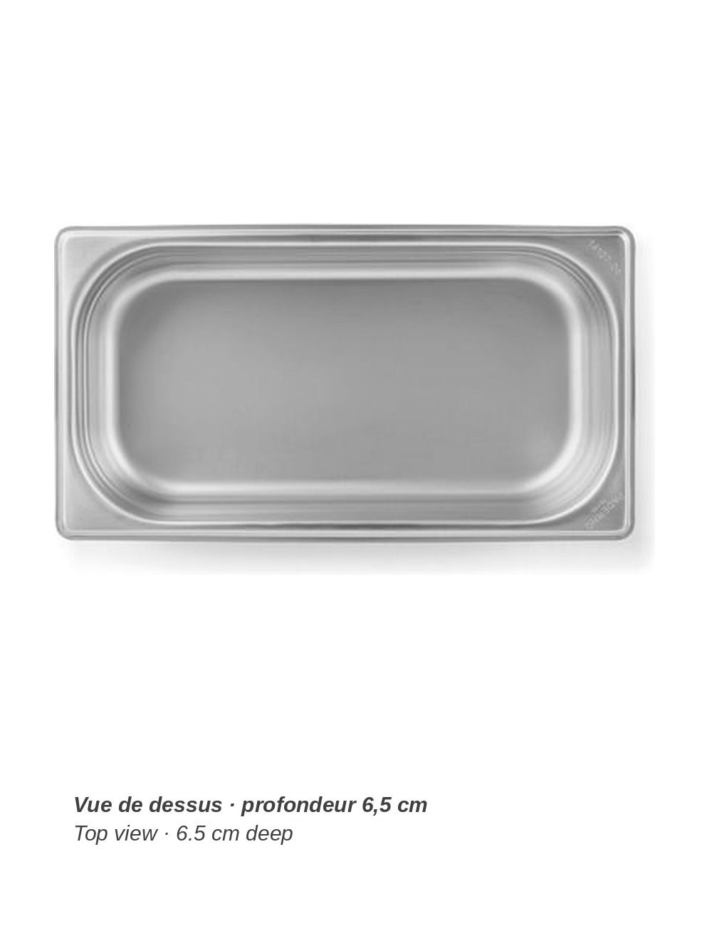 Bac GN 1/3 en inox PADERNO - vue de dessus, profondeur 6,5 cm
