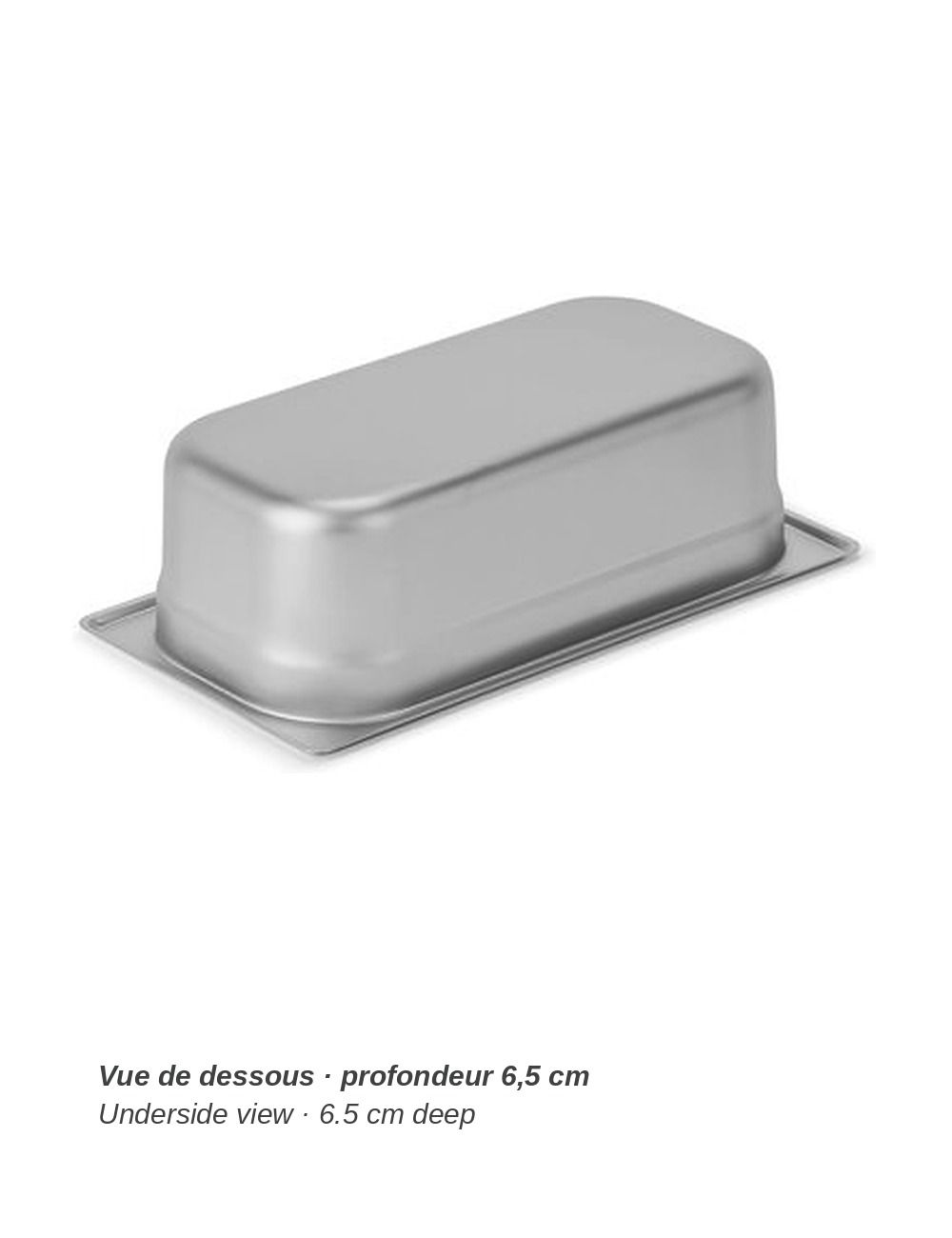 Bac GN 1/3 en inox PADERNO - vue de dessous, profondeur 6,5 cm
