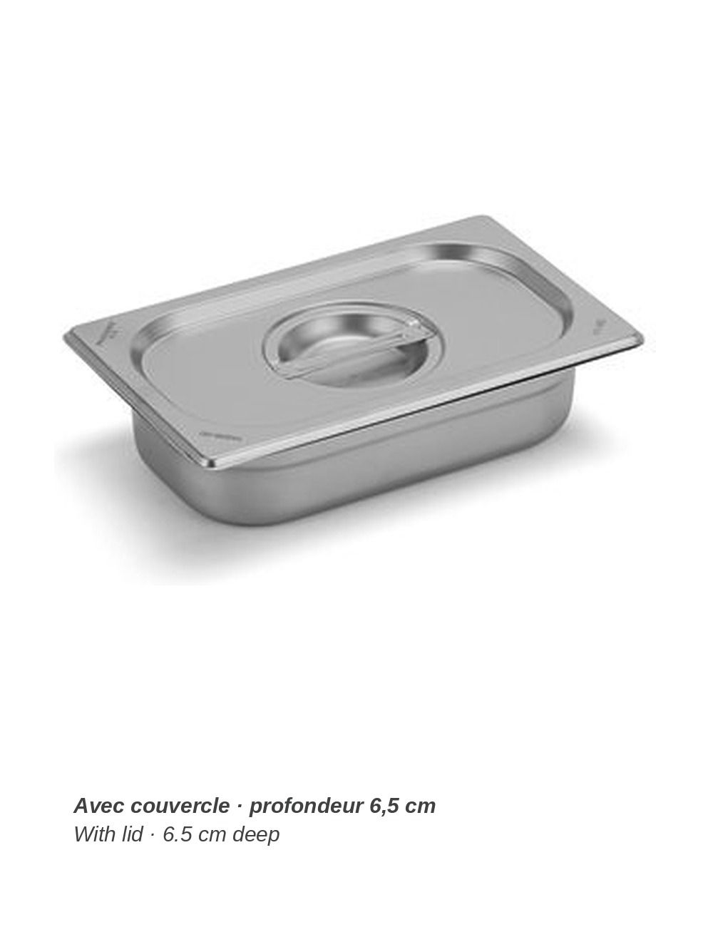 Bac GN 1/4 en inox PADERNO - avec couvercle (vendu séparément), profondeur 6,5 cm