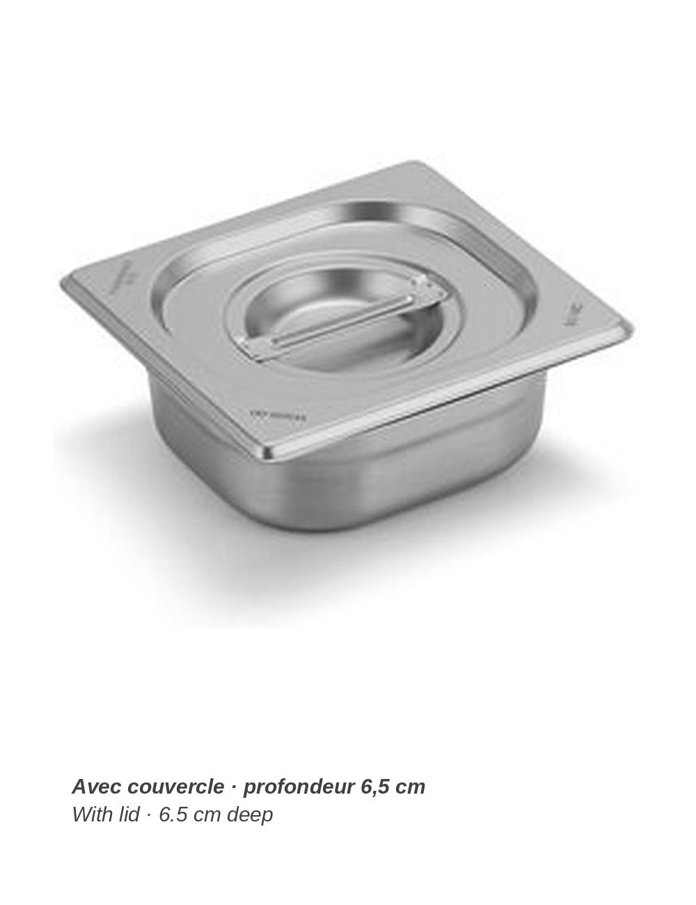 Bac GN 1/6 en inox PADERNO - avec couvercle (vendu séparément), profondeur 6,5 cm