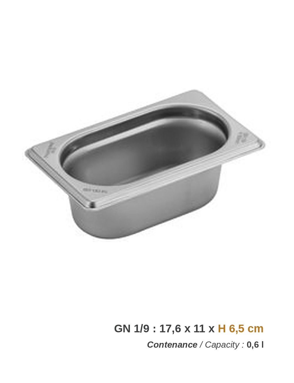 Stainless steel GN 1/9 container - 6.5 cm deep, capacity 0.6 l