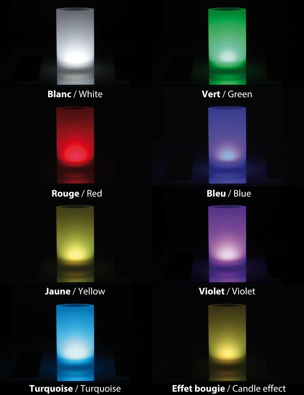 Colour chart of the 7 shades and candle effect - ZIEHER LED light