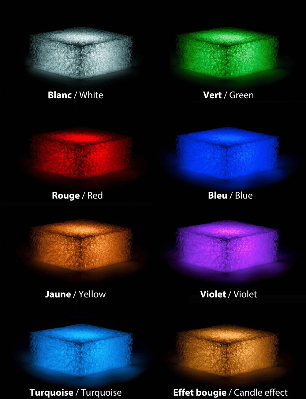 Colour chart of the 7 shades and candle effect - Illuminated ZIEHER Textura block