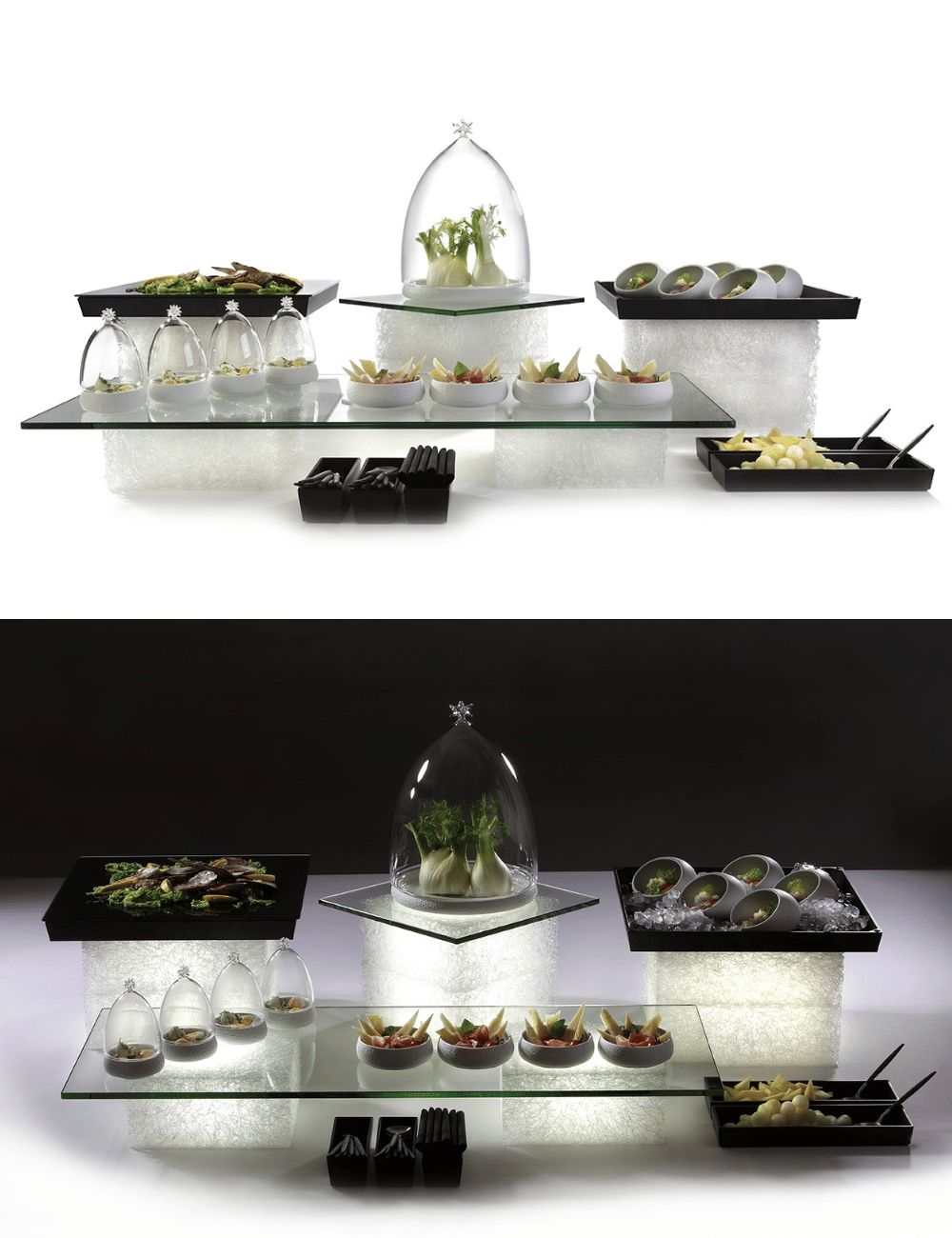 Textura buffet: daytime and night-time look, with optional LED lighting