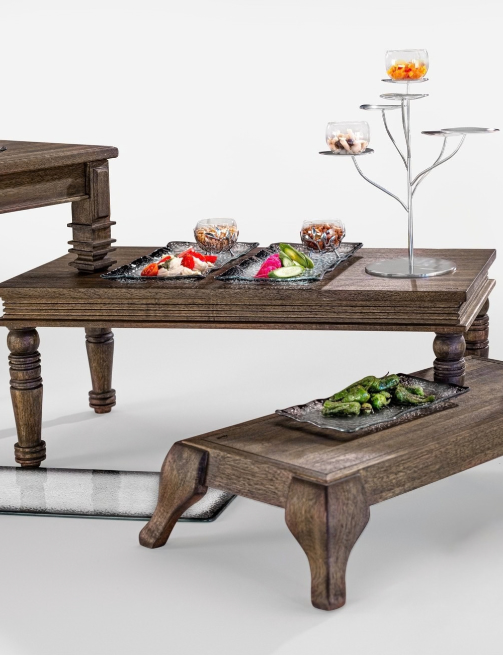 Époques low table paired with the modular and tall tables, in use - ZIEHER