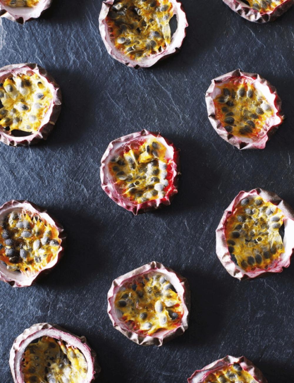 Close-up of FRONA dried passion fruit slices