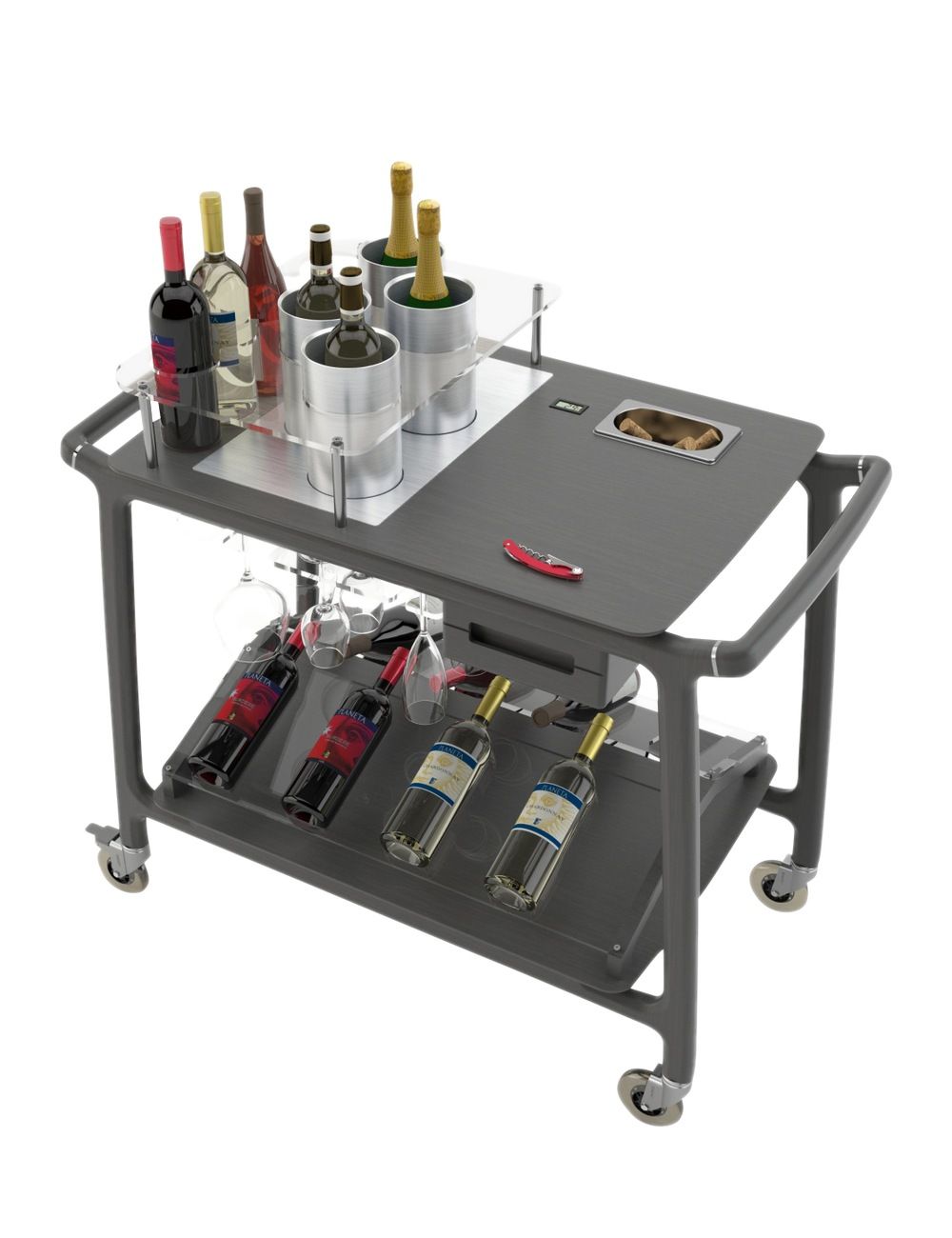 TROWINE - Chariot Service Vin vue du dessus, en diagonale - BarProfessional