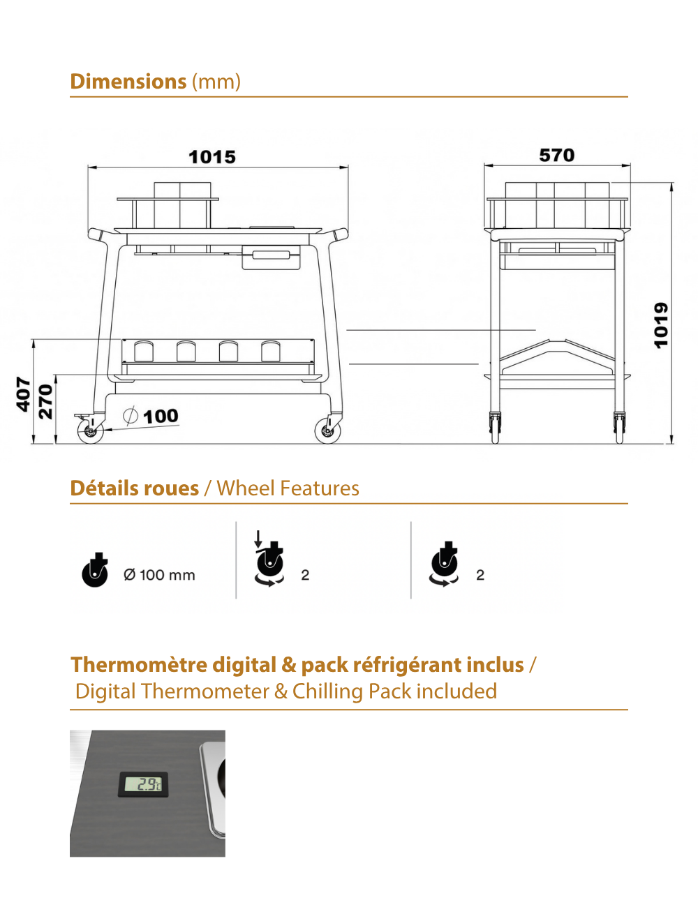 Fiche technique Chariot Service Vin - Dimensions et caractéristiques
