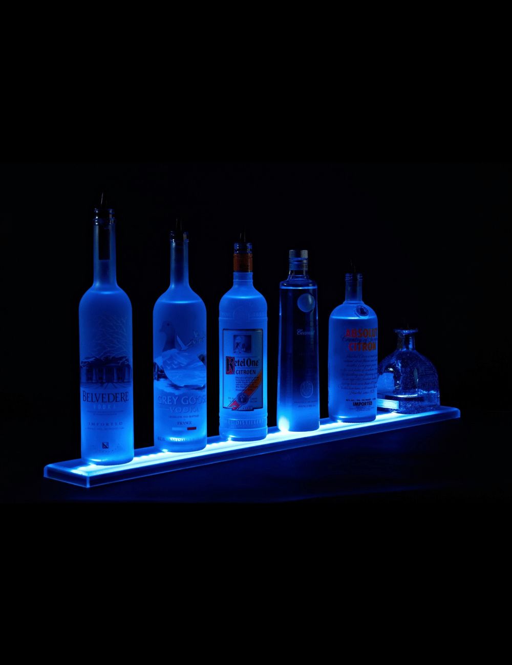 LED Bottle Shelf lit in blue - BarProfessional