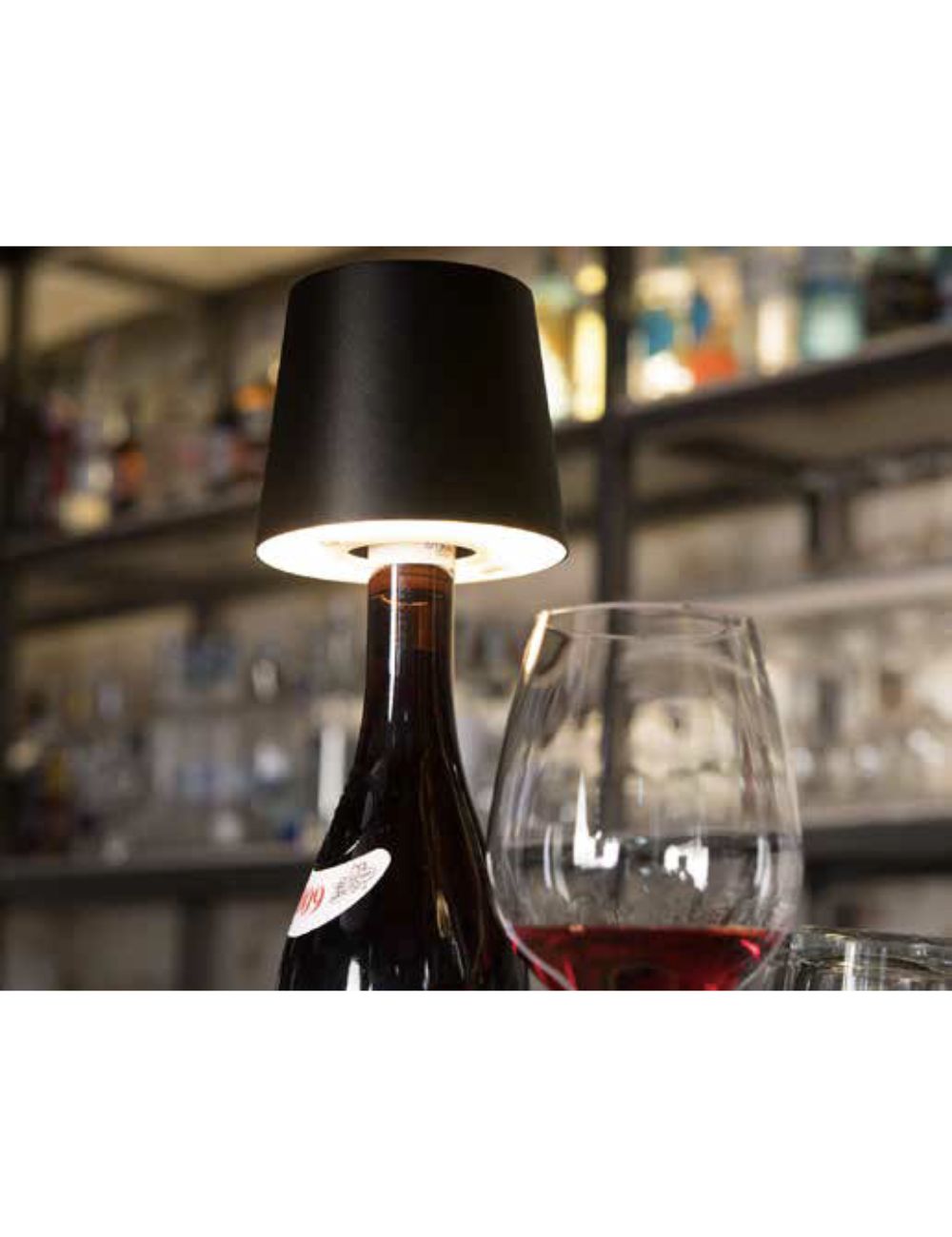 Rechargeable cordless table lamp — back-bar setup