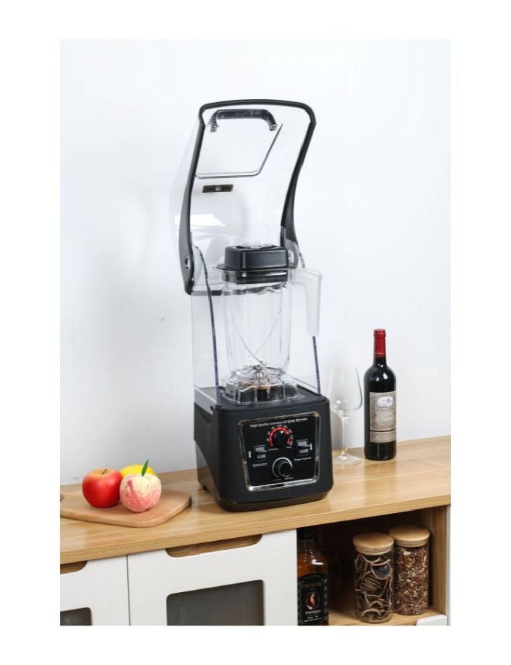 DYNASTEEL sound-insulated blender on a counter, enclosure open