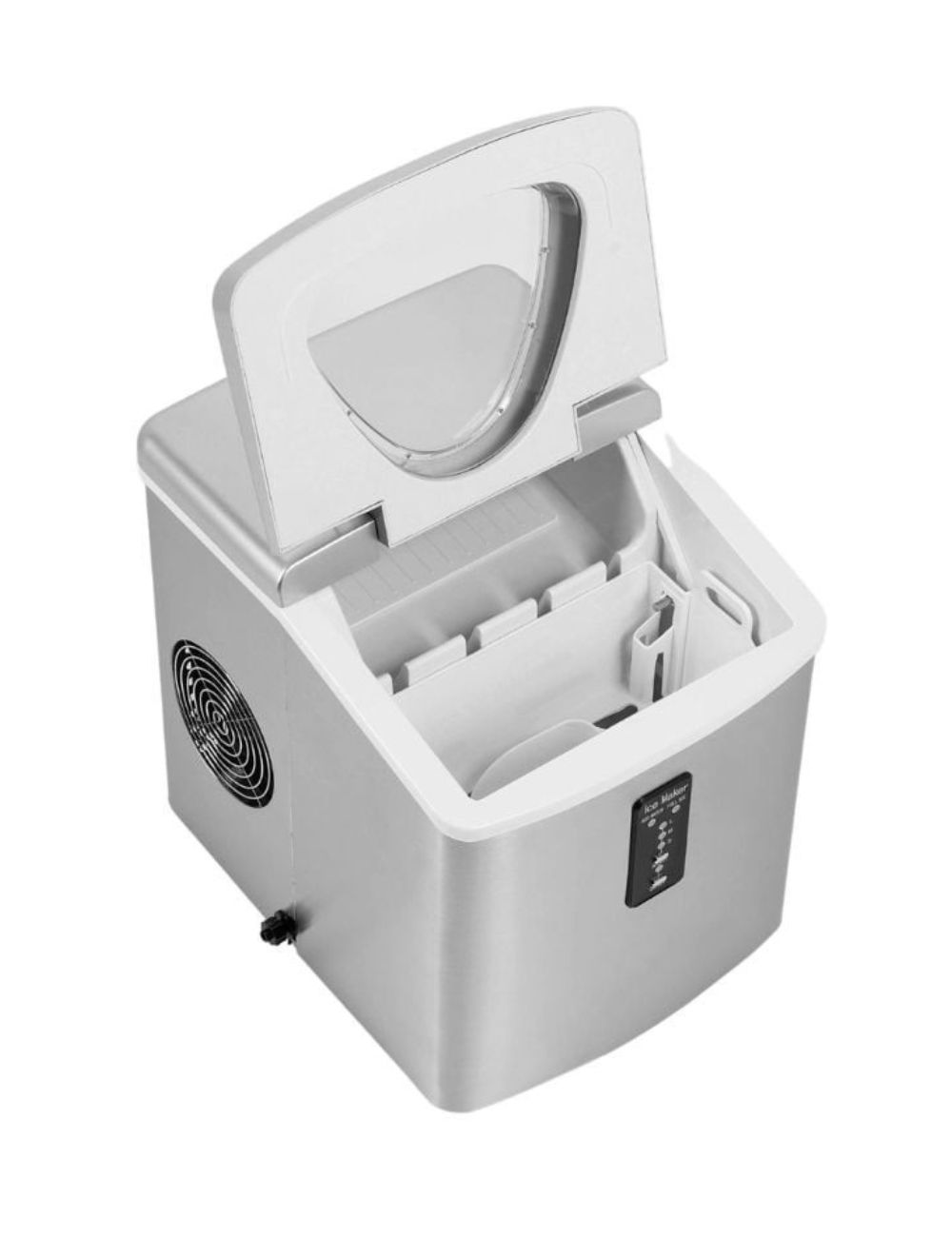 DYNASTEEL ice maker, top view of the ice compartment with lid open
