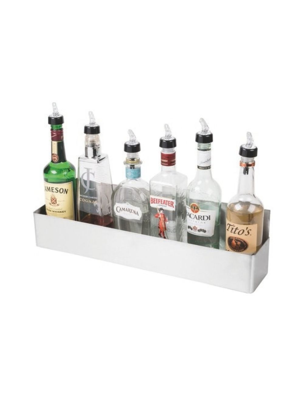 Speed rack garni de bouteilles d'alcool avec bec verseur - PADERNO