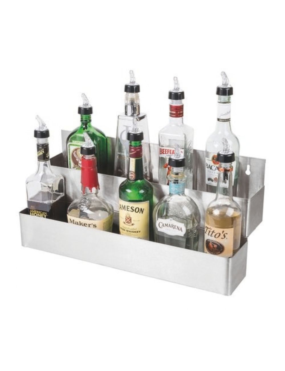 Two-tier stainless steel speed rack with aperitif and spirit bottles - PADERNO