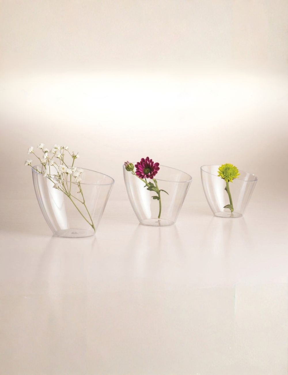 Verrines de dégustation biseautées en polystyrène en trois tailles, décorées de fleurs, PADERNO